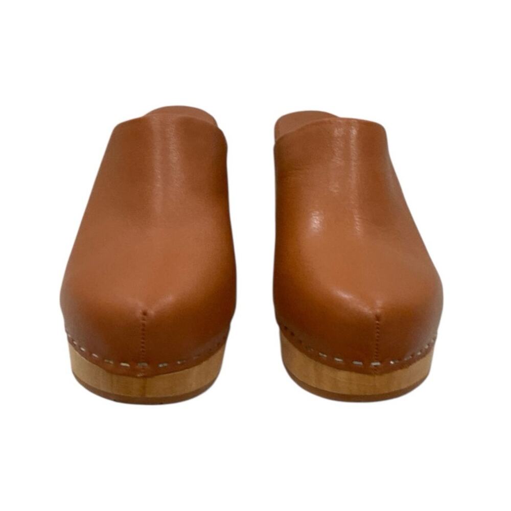 Charlotte Stone Marlo Chunky Wooden Platform Mule Clog Leather Luggage Brown 8 - Picture 6 of 13